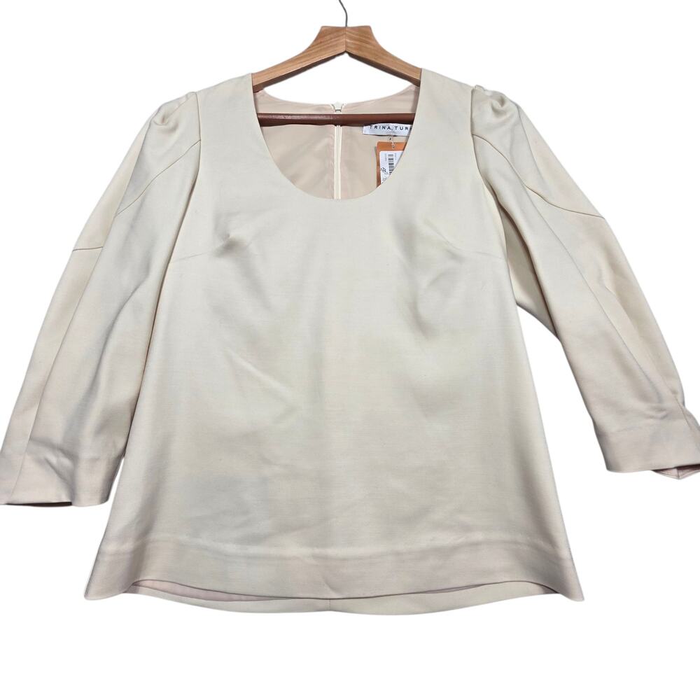 NWT Trina Turk Cream Scoop Neck 3/4 Sleeve Blouse Size 2
